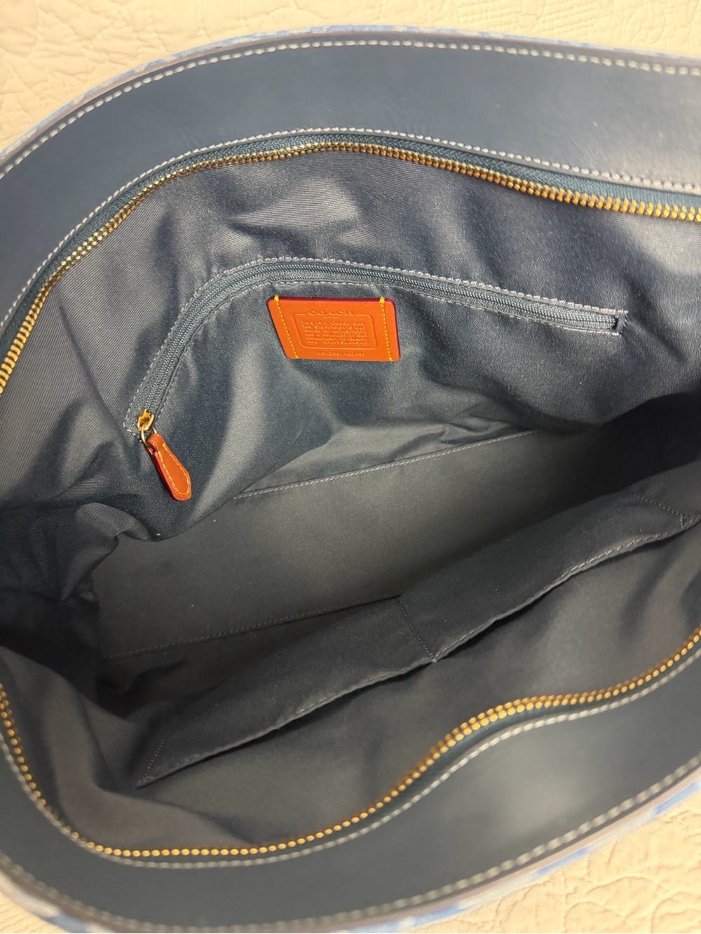 Coach Blue Signature Denim Tote with Leather Trim - Picture 3 of 8